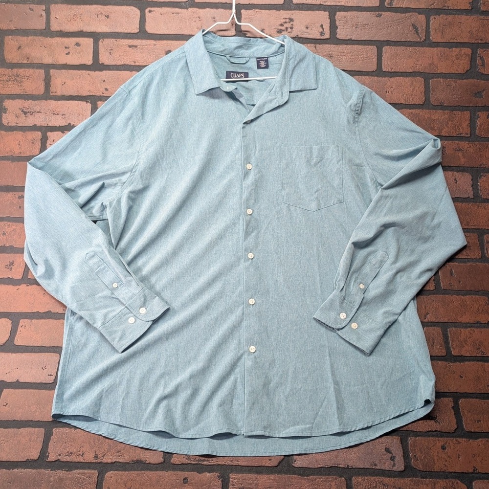 Chaps Men's XXL Heathered Green Stretch Button Down Casual Dress Shirt